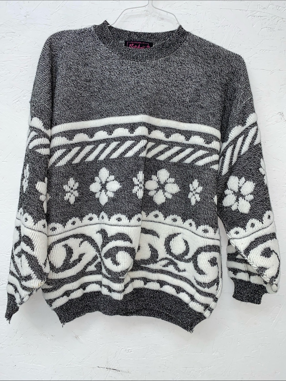 Vintage Bel Ami Crewneck Sweater- Gray and White